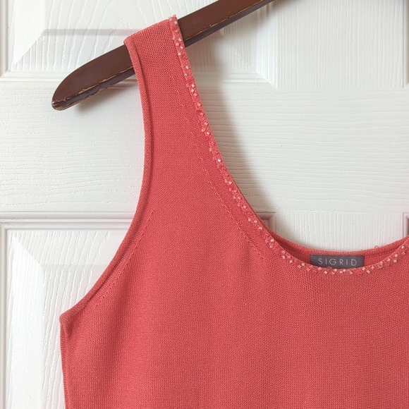 Sigrid Olsen Classic Knit Silk Blend Beaded Scoop Neck Tank Top Peach Pink Small - Picture 3 of 10